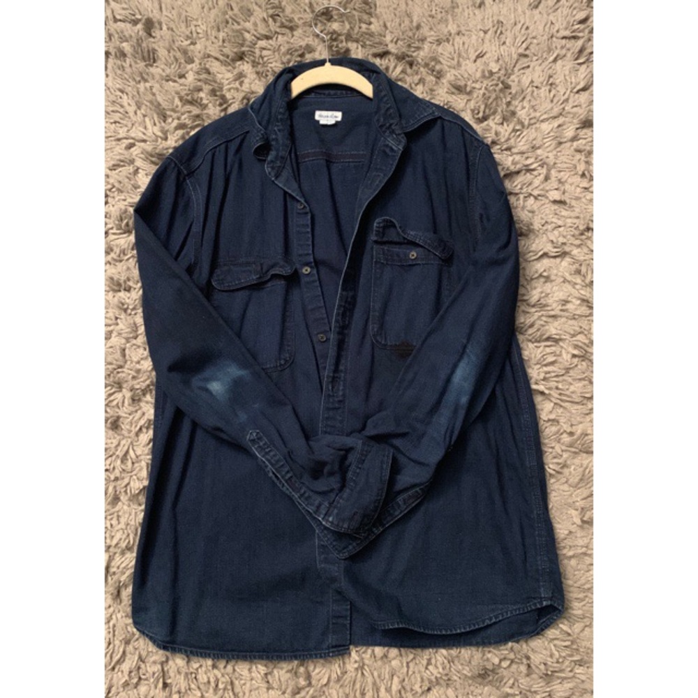 Mens large dark wash denim button down